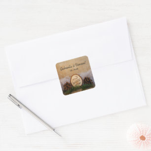 Sticker Carré Pins rustiques Enveloppe Mariage de bois