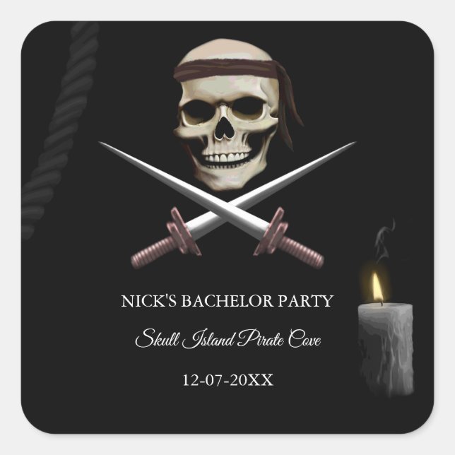 Sticker Carré Pirate Bachelor Party - thème nautique pirate (Devant)