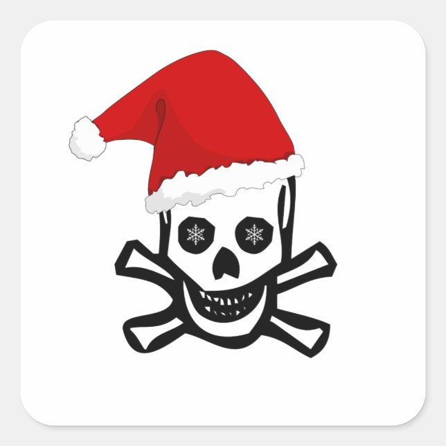 Sticker Carré Pirate de Noël amusant avec le chapeau de Père Noë (Devant)