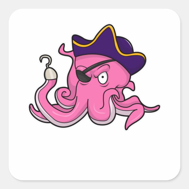 Sticker Carré Pirate d'octopus à la main tendue (Devant)