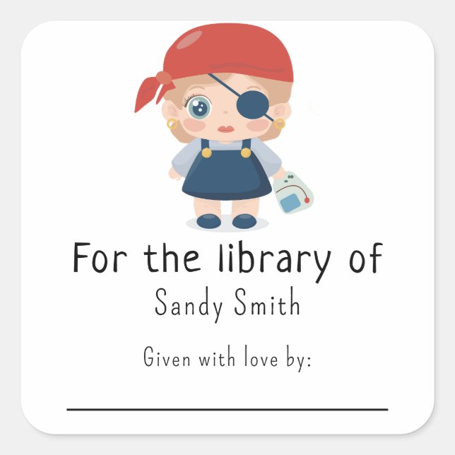 Sticker Carré Pirate girl - Pour la bibliothèque de (Devant)
