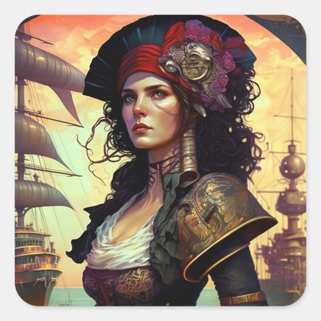 Sticker Carré Pirate Woman Imaginaire Art (Devant)