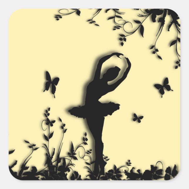Sticker Carré Pirouette Ballerina dans Jardin Jaune (Devant)
