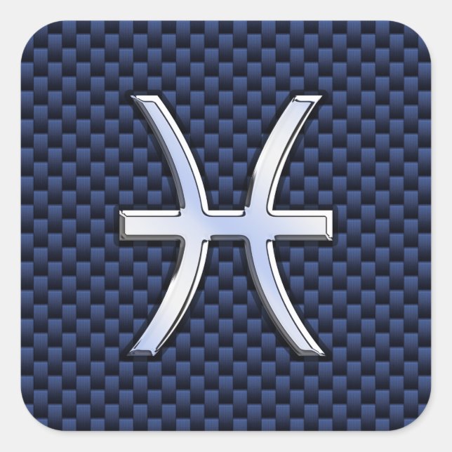 Sticker Carré Pisces Zodiac on Blue Carbon Fiber (Devant)