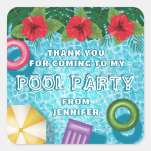 Sticker Carré Piscine d'été colorée Anniversaire Merci