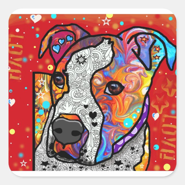Sticker Carré Pitbull cosmique - coloré lumineux - idée de (Devant)