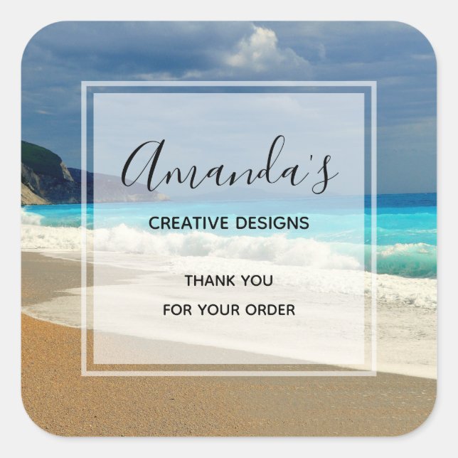 Sticker Carré Pittoresque Turquoise Blue Sea Beach Photo Busines (Devant)