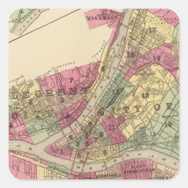 Sticker Carré Pittsburgh, Allegheny (Devant)