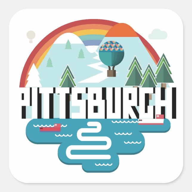 Sticker Carré Pittsburgh, Pennsylvanie | Design Cityscape (Devant)