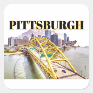 Sticker Carré Pittsburgh skyline et Fort Pitt Bridge