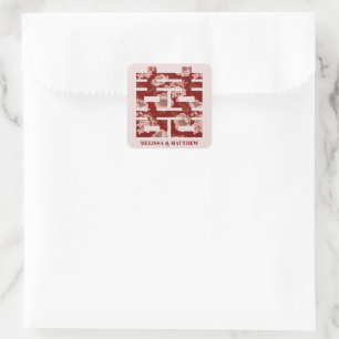 Sticker Carré Pivoine rouge Double Bonheur Mariage chinois