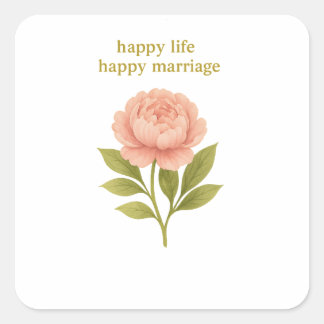 Sticker Carré Pivoine — Vie heureuse, mariage heureux
