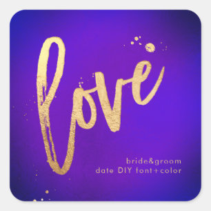 Sticker Carré PixDezines Amour, faux or ultra violet