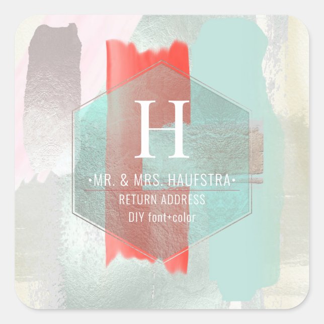 Sticker Carré PixDezines Aquarelle Art Moderne Corail Seafoam (Devant)