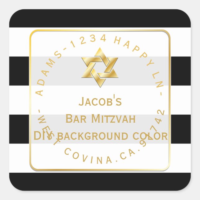 Sticker Carré PixDezines black+white stripes mitzvah ajouter (Devant)