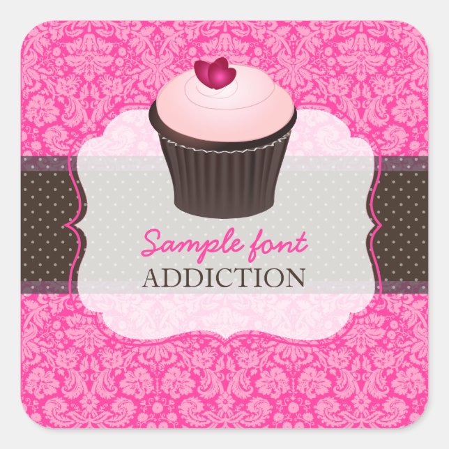 Sticker Carré PixDezines do-it-yourself couleurs, cupcake fraise (Devant)