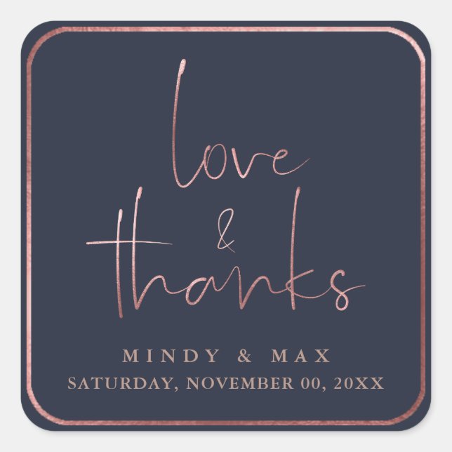 Sticker Carré PixDezines FAUX ROSE GOLD LOVE+THANKS|DO-IT-YOURSE (Devant)