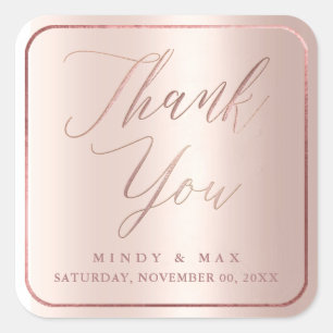 Sticker Carré PixDezines FAUX ROSE GOLD MERCI, SCRIPT MODERNE