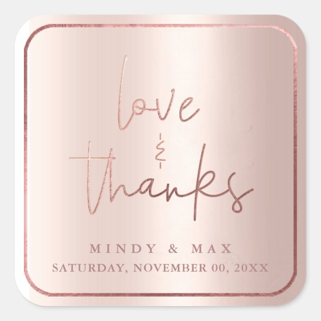 Sticker Carré PixDezines FAUX ROSE OR LOVE+MERCI (Devant)