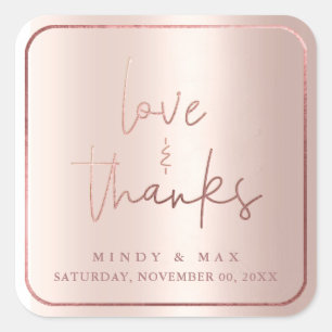 Sticker Carré PixDezines FAUX ROSE OR LOVE+MERCI