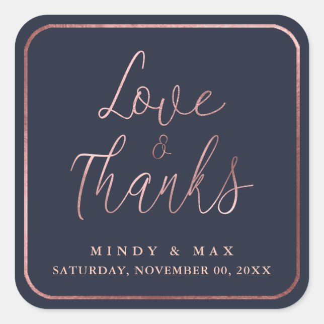 Sticker Carré PixDezines FAUX ROSE OR LOVE+THANKS|do-it-yourself (Devant)
