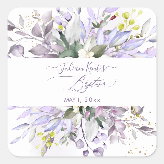 Sticker Carré PixDezines H2 Lilac Purple Eucalyptus Baptême Squa (Devant)