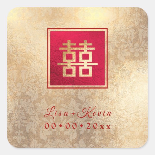 Sticker Carré PixDezines Honeycomb chinois double bonheur (Devant)