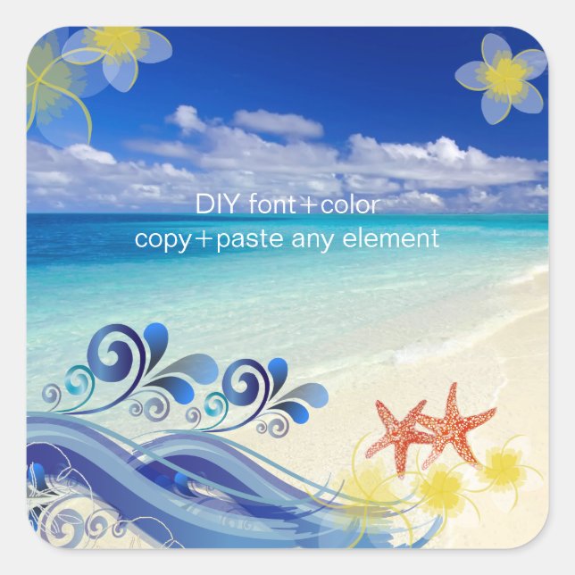 Sticker Carré PixDezines Hula Wave/Plumeria/Starfish (Devant)
