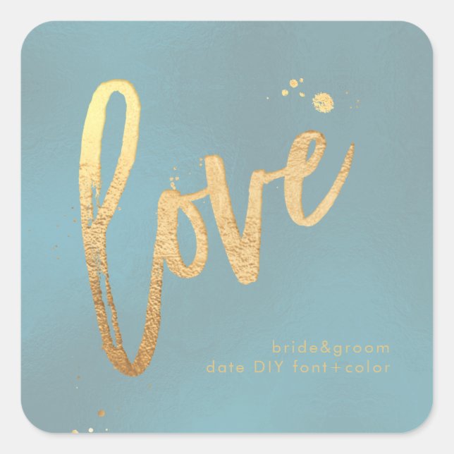 Sticker Carré PixDezines Love, faux or Dusty Turquoise Blue (Devant)