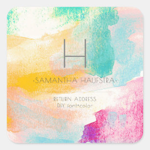 Sticker Carré PixDezines Monogramme Aquarelle Brush Strokes