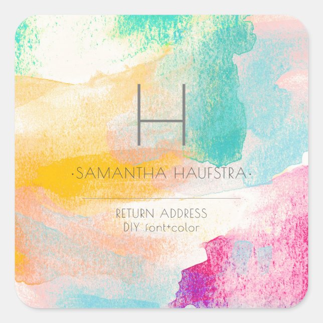 Sticker Carré PixDezines Monogramme Aquarelle Brush Strokes (Devant)