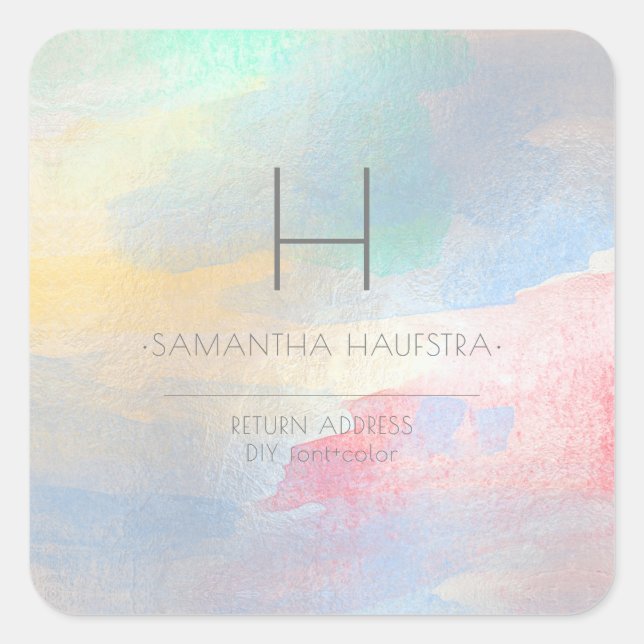 Sticker Carré PixDezines Monogramme Iridescente Aquarelle brossé (Devant)