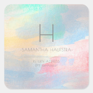 Sticker Carré PixDezines Monogramme Iridescente Aquarelle brossé