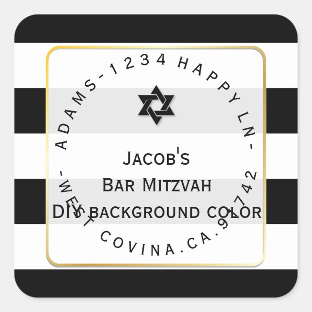 Sticker Carré PixDezines noir+blanc rayures mitzvah retour ajout (Devant)