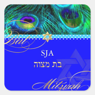 Sticker Carré PixDezines plumes/Bat mitzvah paon
