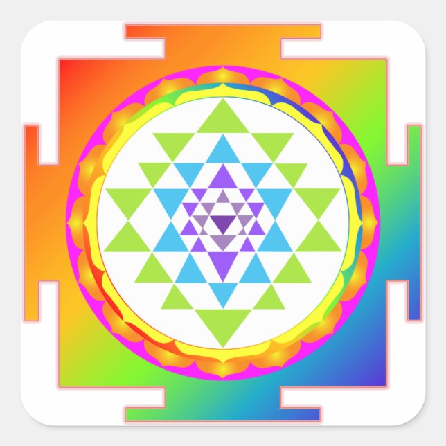 Sticker Carré PixDezines Sri Yantra/Chakra Clearing/Rainbow (Devant)