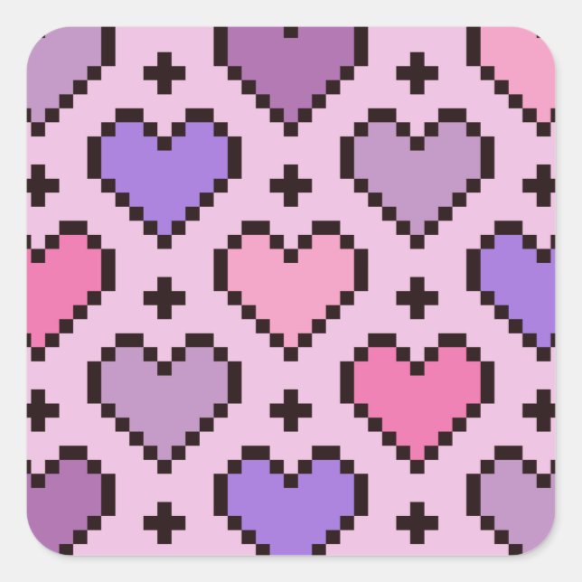 Sticker Carré Pixel coeur motif rose et violet (Devant)