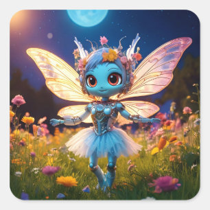 Sticker Carré Pixie Robot Ballerina Danser en Fleur sauvage