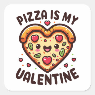 Sticker Carré Pizza de jour Valentines en forme de coeur mignon