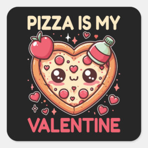 Sticker Carré Pizza Est Mon Coeur Valentin Valentin En Forme De