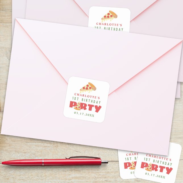 Sticker Carré Pizza Party Moderne sur mesure Age Anniversaire de (Créateur téléchargé)