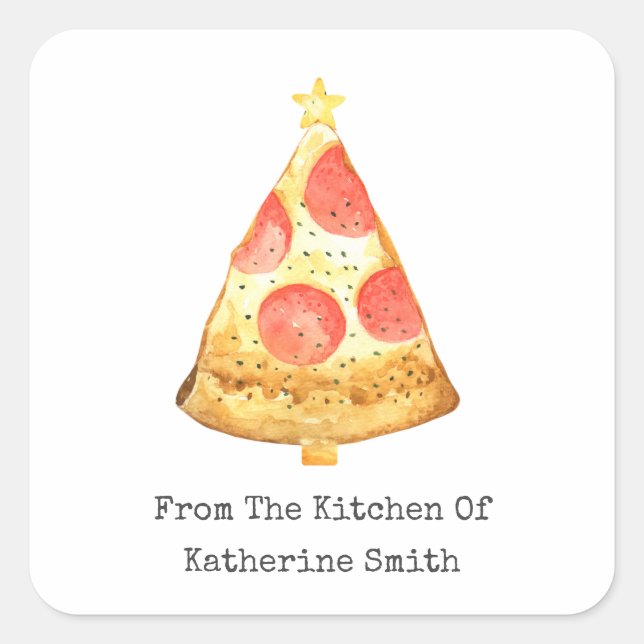 Sticker Carré Pizza Pepperoni Arbre De Noël De La Cuisine De (Devant)