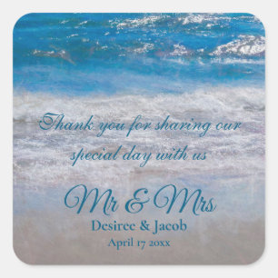 Sticker Carré Plage Bleu Mariage tropical Vagues océaniques côti
