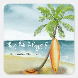 Sticker Carré Plage - ce livre appartient à