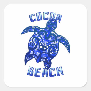Sticker Carré Plage de Cocoa Floride Vacances Tortue Tribale