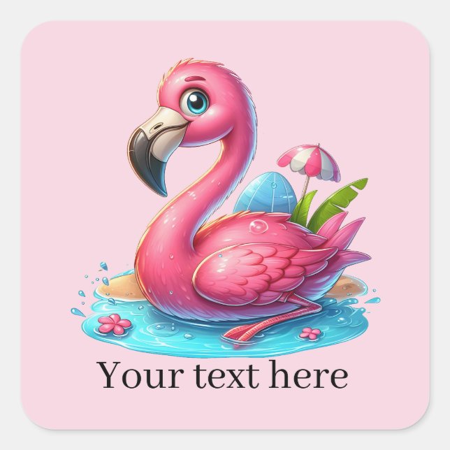 Sticker Carré Plage de flamingo rose pâle été (Devant)