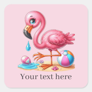 Sticker Carré Plage de flamingo rose pâle été