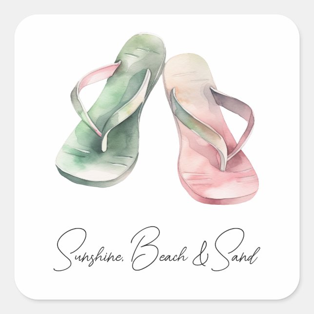 Sticker Carré Plage de Mint Pink Sunshine Flip Flops (Devant)