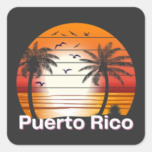 Sticker Carré Plage d'été Porto Rico Vintage Palm Trees