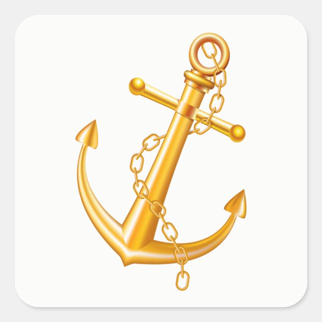 Sticker Carré Plage d'été pour Mariage d'Ancre d'or nautique (Devant)